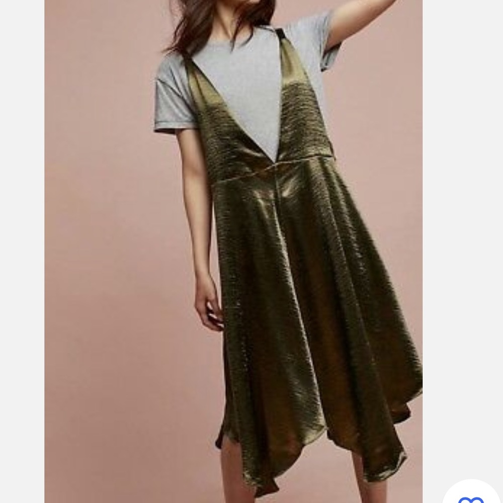 Maeve Olive Satin & Grey T Shirt Dress | XS fits like M Anthropologie